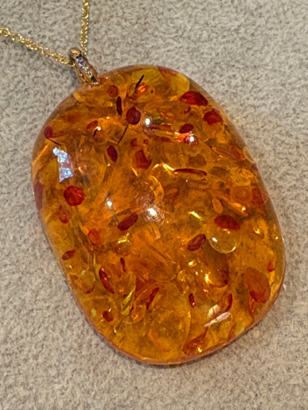 Chunky Amber Pendant Necklace with Gold Chain Vintage